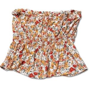 Floral Smocked Tube Top – Yellow Red Orange Flowers